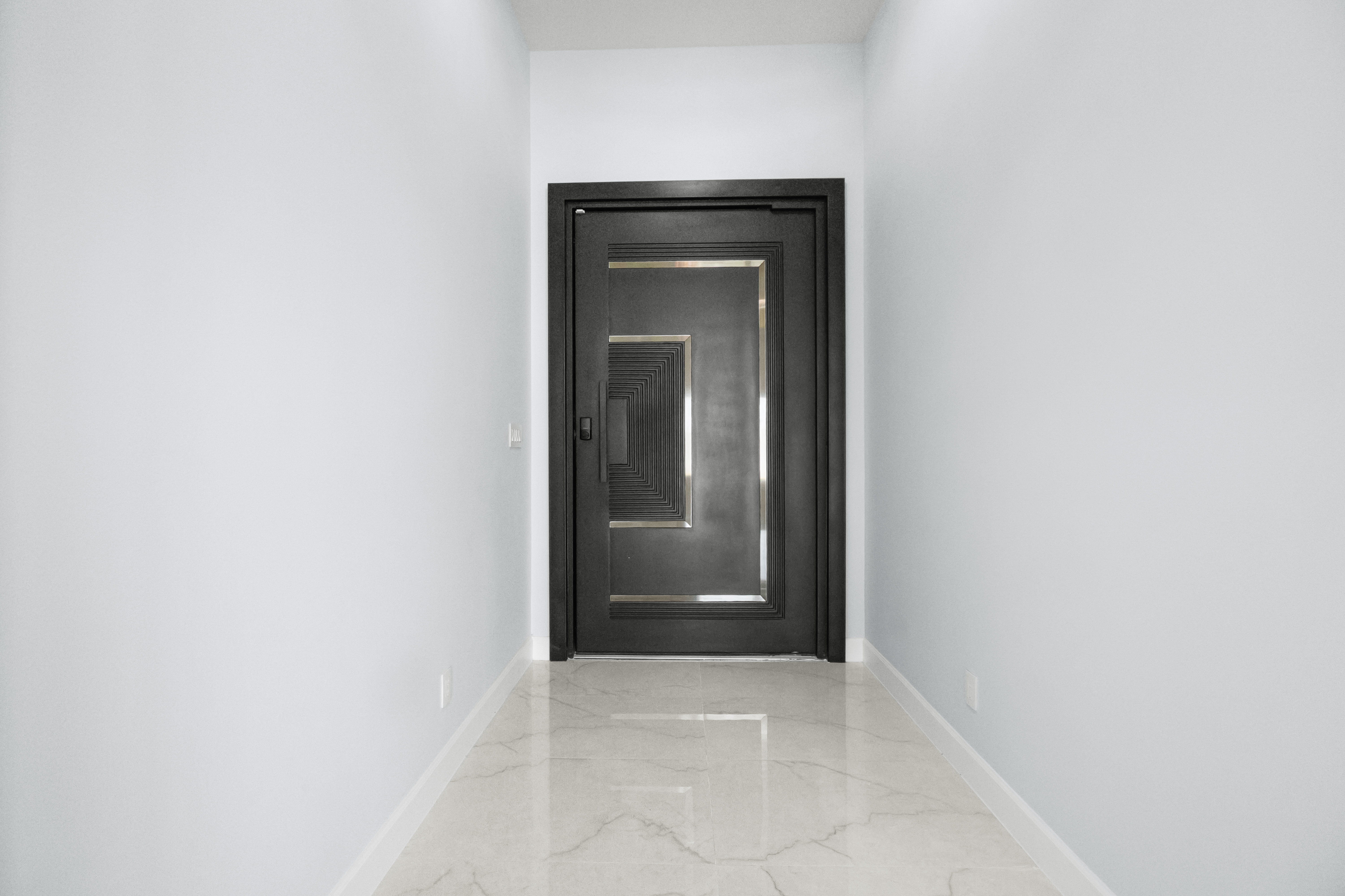 Foyer with black steel front door