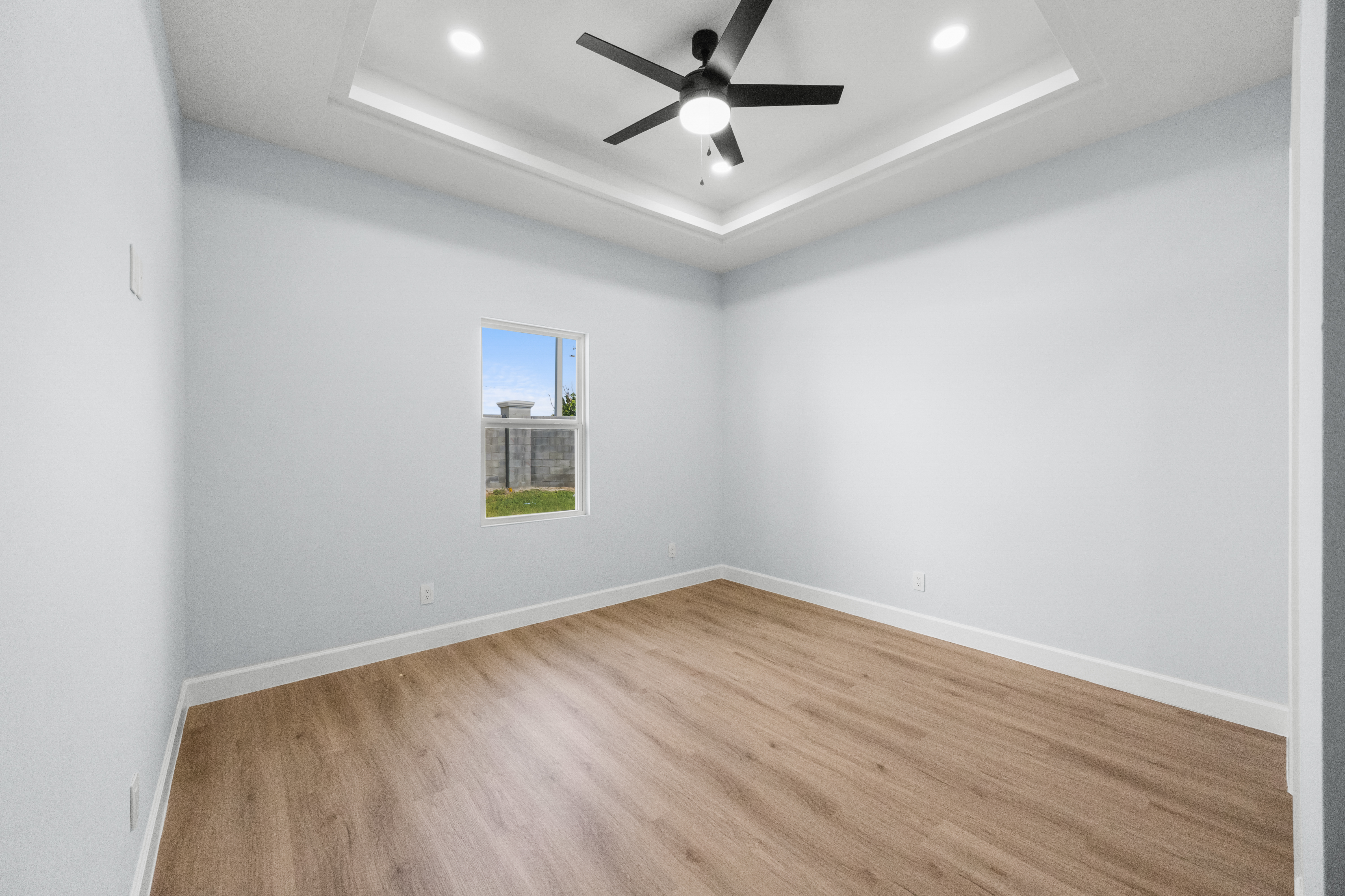 Bedroom with tray ceiling